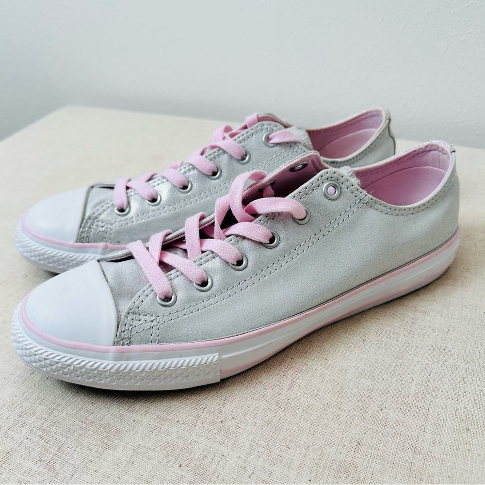 Converse Metallic Silver Sneakers with Pink Accents - Picture 4 of 9